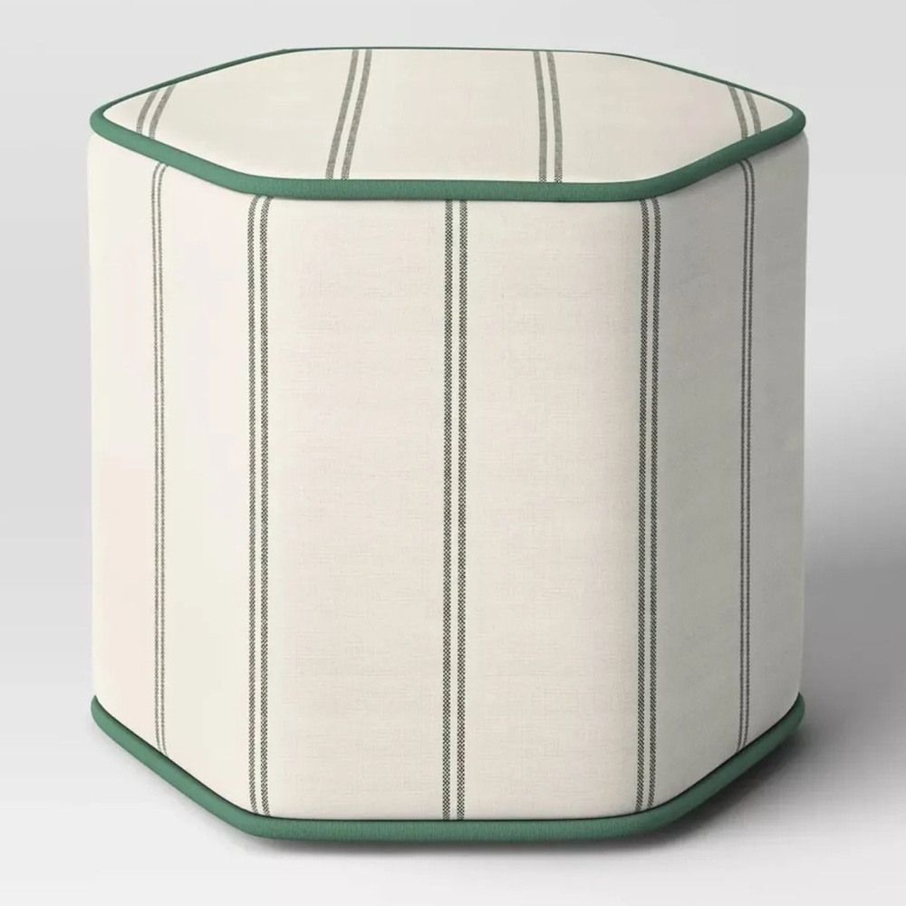 STUDIO MCGEE NEW Lydia stripe hexagon outdoor patio pouf -green/white